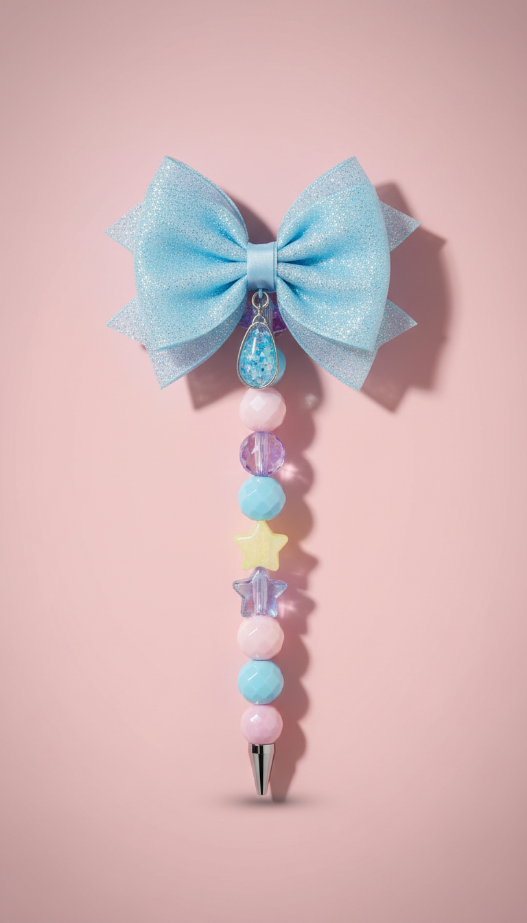 Sky Blue Sparkle Bow Beaded Pen