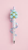 Flower motif pen with aqua glass beads
